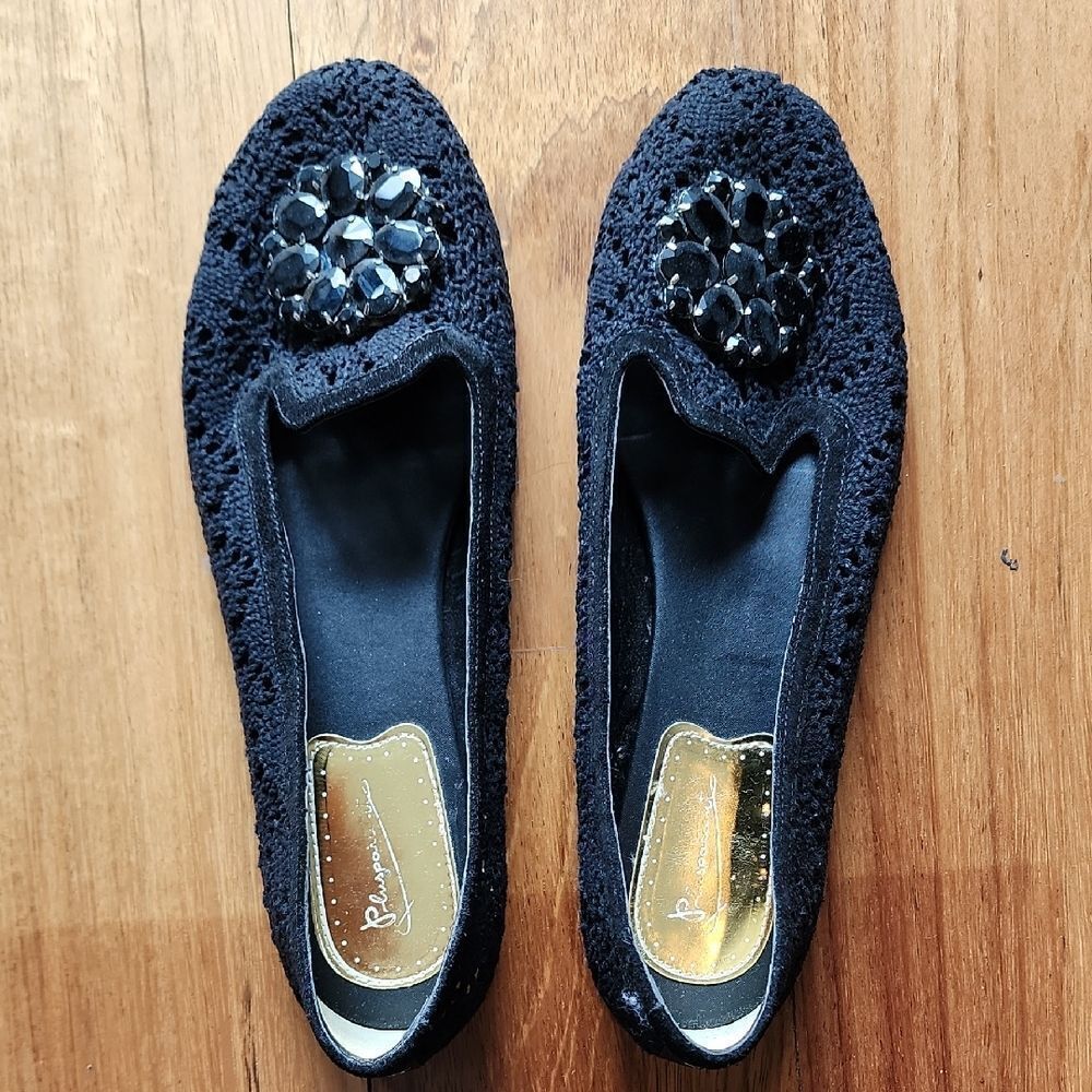 Chic Black Beaded Flats by Pluspartous - Women's Size 41 (EU) / 10 (US)